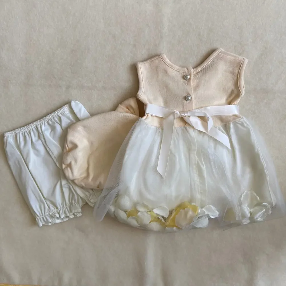 Vintage 90's 3-Piece Bloomers Set Girls 6M Flowers White Cream Orange Bows Hat